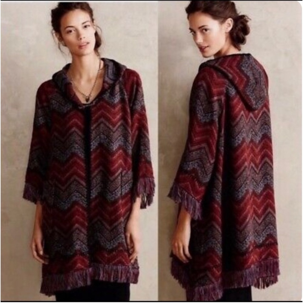 Anthro Hei Hei Womens Mesilla Chevron Knit‎ Hooded Sweater Coat Boho Yellowstone